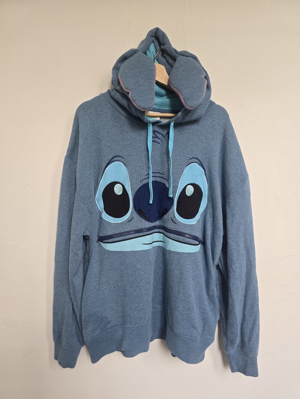 Disney Stitch 3D Ears Zipper Mouth Oversized Hoodie Blue Size L